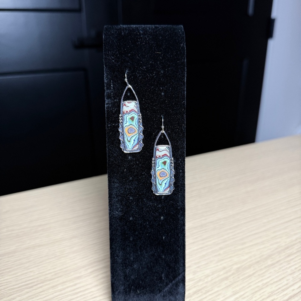 COLORFUL GEOMETRIC EARRINGS VINTAGE SILVER RARE BOHO JEWELRY